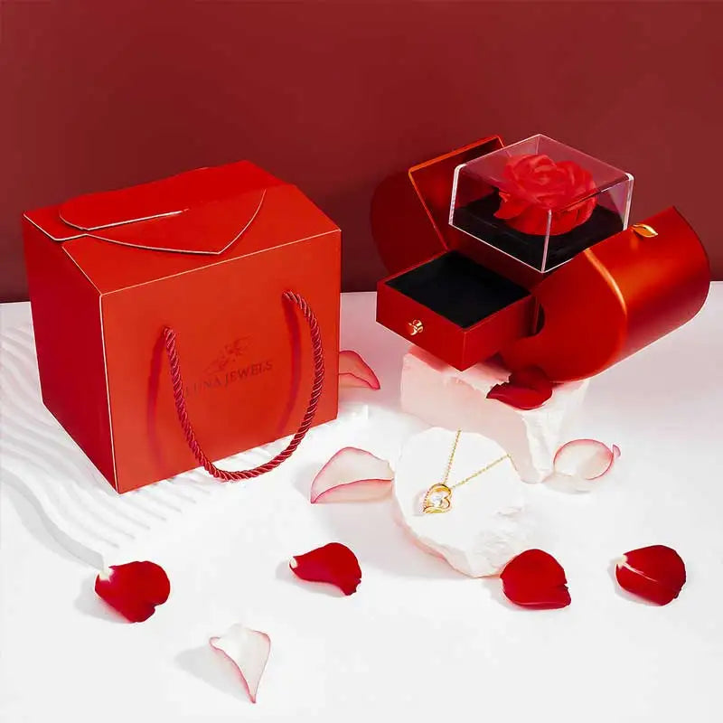  "Éternelle Rose Love Heart Necklace & Gift Box – Timeless Elegance for Her"