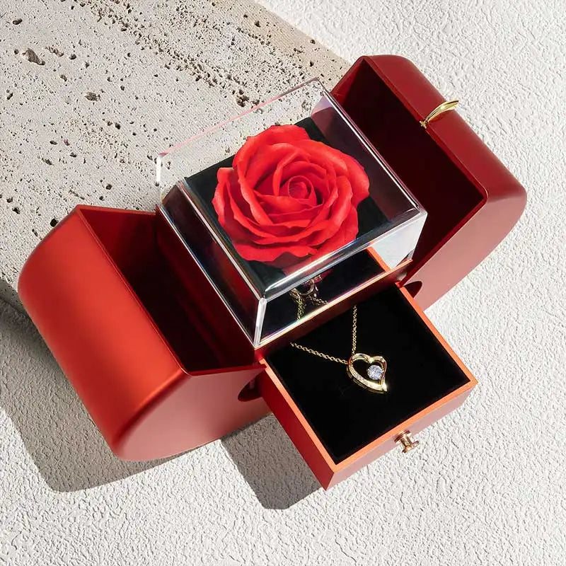  "Éternelle Rose Love Heart Necklace & Gift Box – Timeless Elegance for Her"